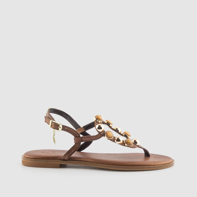 SANDALIA PIEDRAS PIEL BROWN