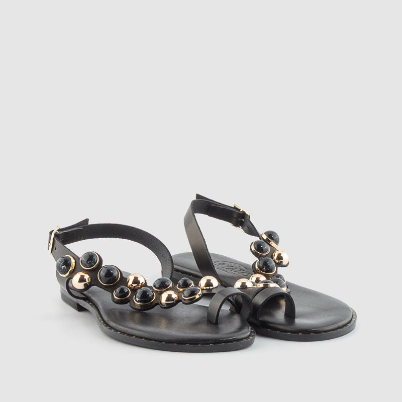 SANDALIA PIEDRAS PIEL BLACK