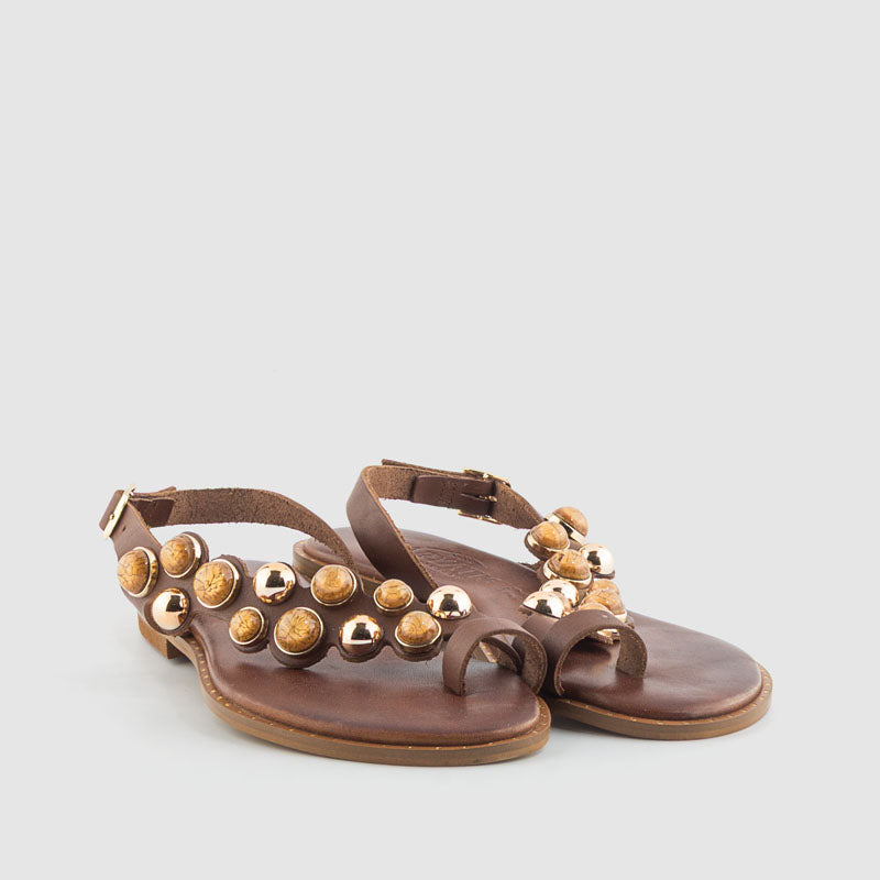 SANDALIA PIEDRAS PIEL BROWN