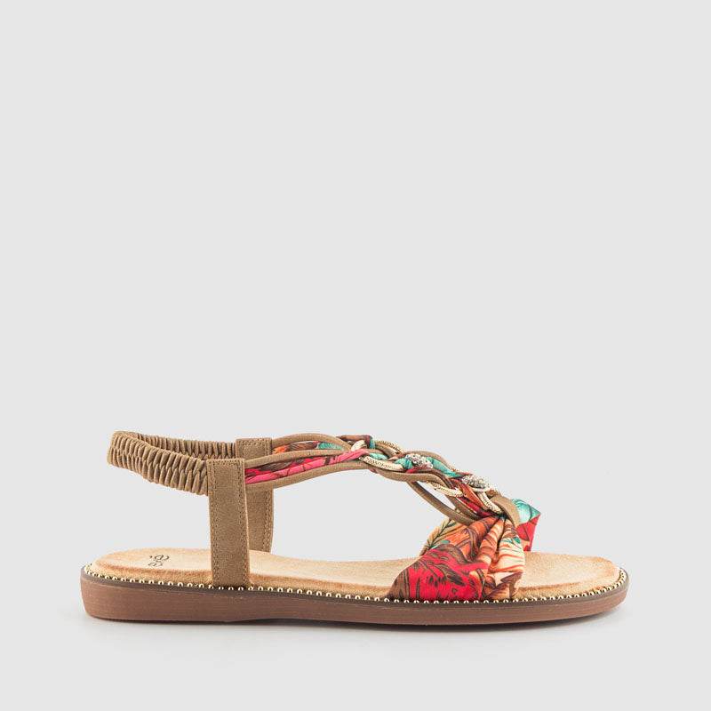 SANDALIA TRENZA PIEL CAMEL