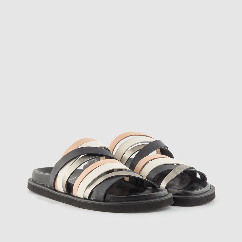 SANDALIA TIRAS MULTI NEGRO PLOMO