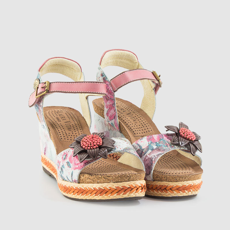 SANDALIA FLOR PIEL ROSA