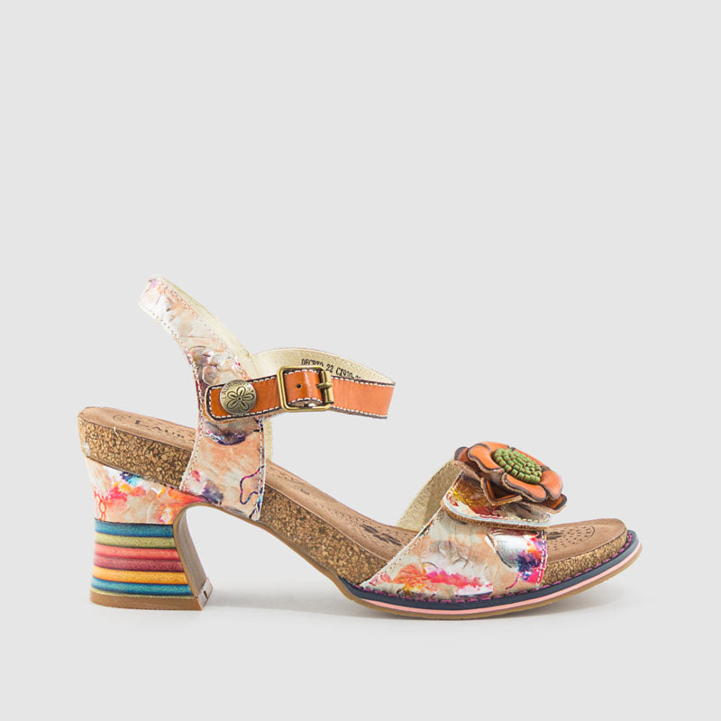 SANDALIA FLOR PIEL NARANJA