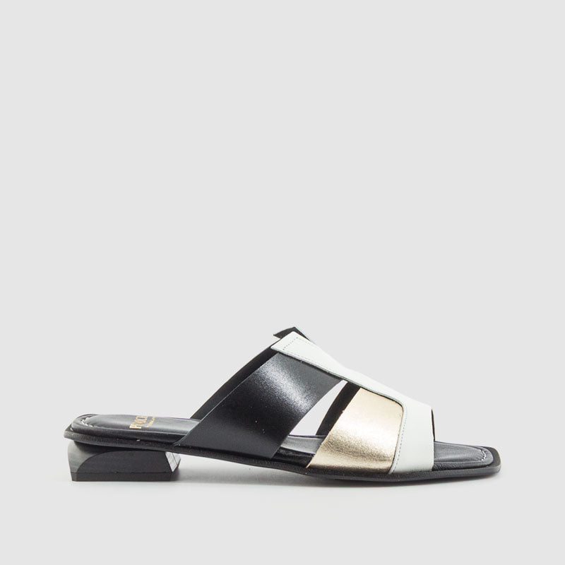 SANDALIA PIEL OFF PLATINO NEGRO