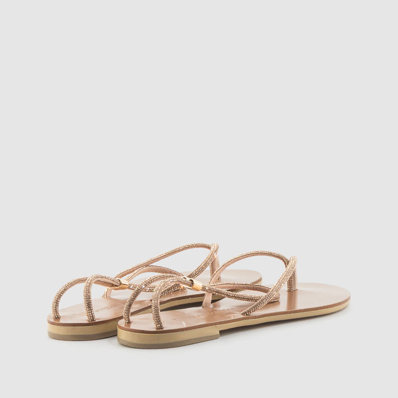 Sandalia esclava plana en piel con strass cooper bronce