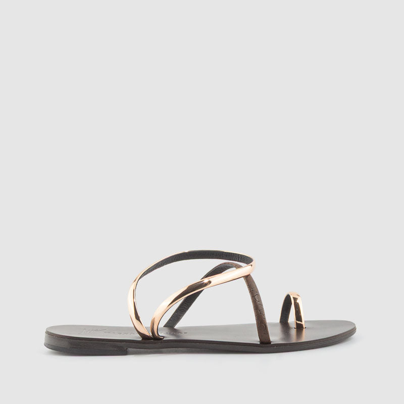 SANDALIA PIEL MARRON ORO