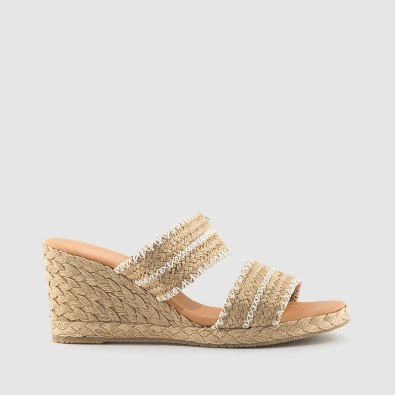 SANDALIA CUÑA RAFIA NATURAL WHITE