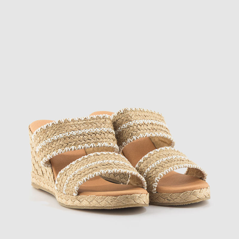 SANDALIA CUÑA RAFIA NATURAL WHITE