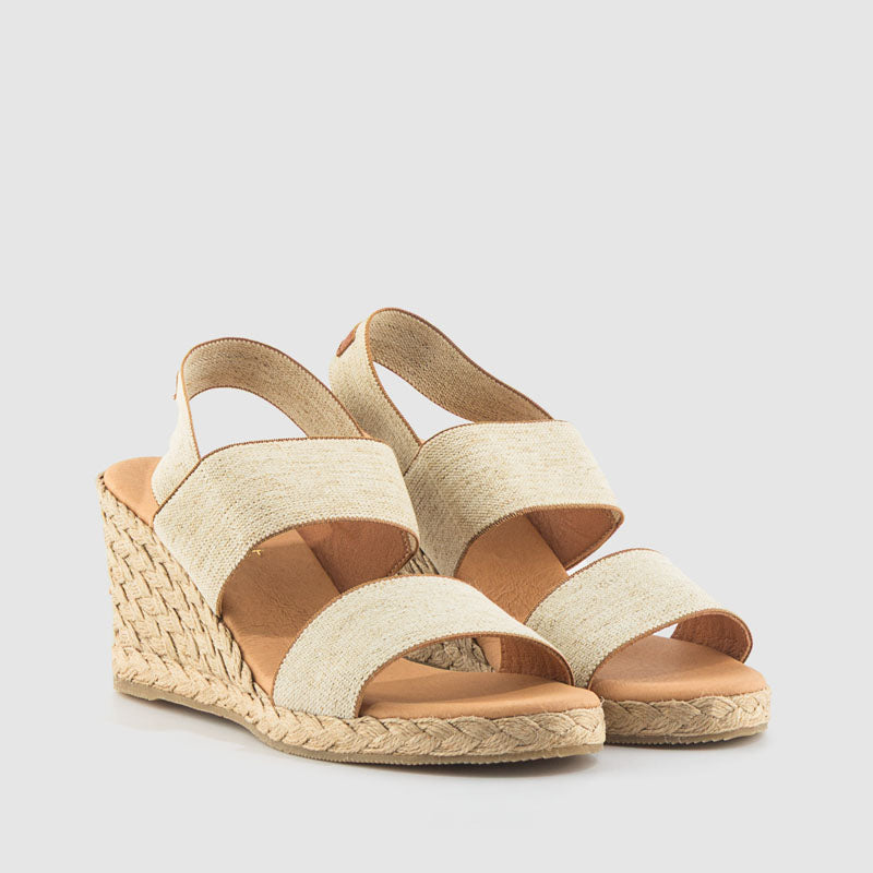 SANDALIA CUÑA ELASTICO BEIGE