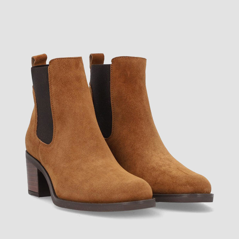 Botín elásticos tacón ante cuero