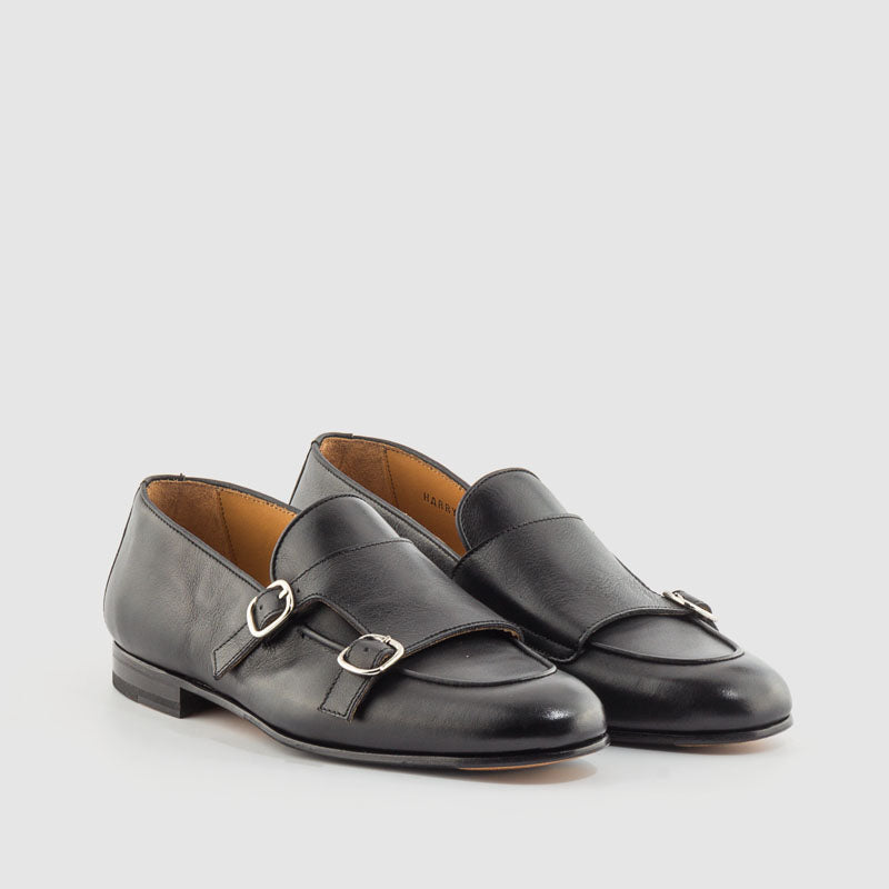Mocasin vestir hebillas piel negra