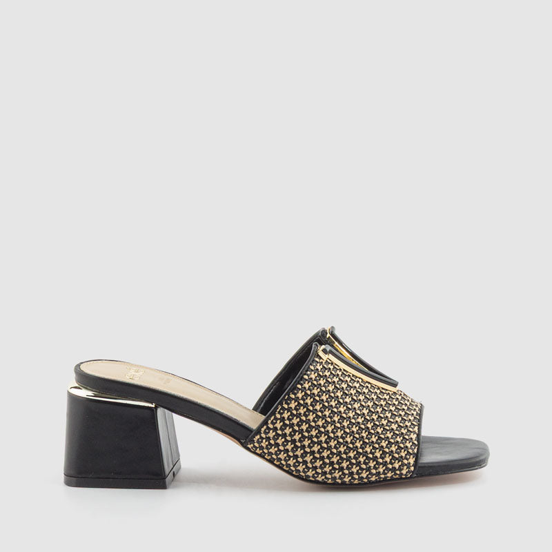 SANDALIA TACON RAFIA BLACK BEIGE