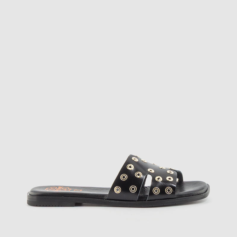 SANDALIA OJETES PIEL NEGRO