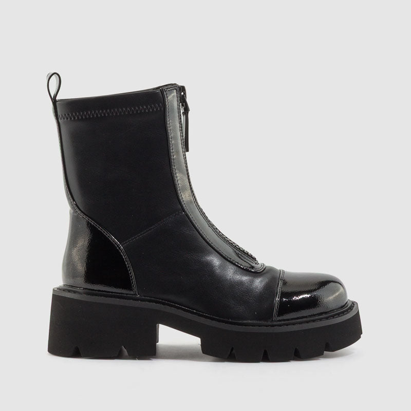 Botín combat cremallera negro