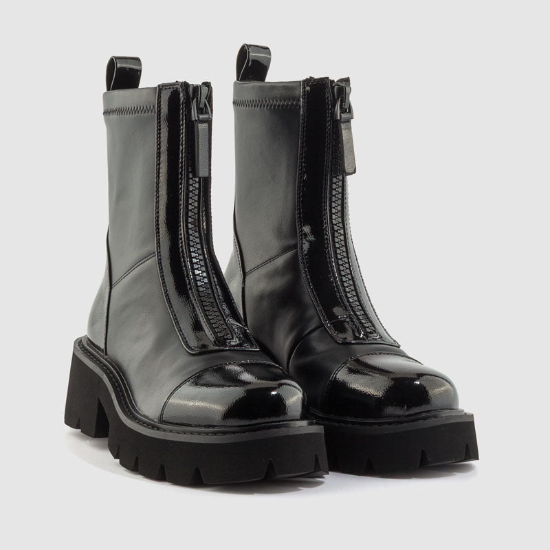 Botín combat cremallera negro