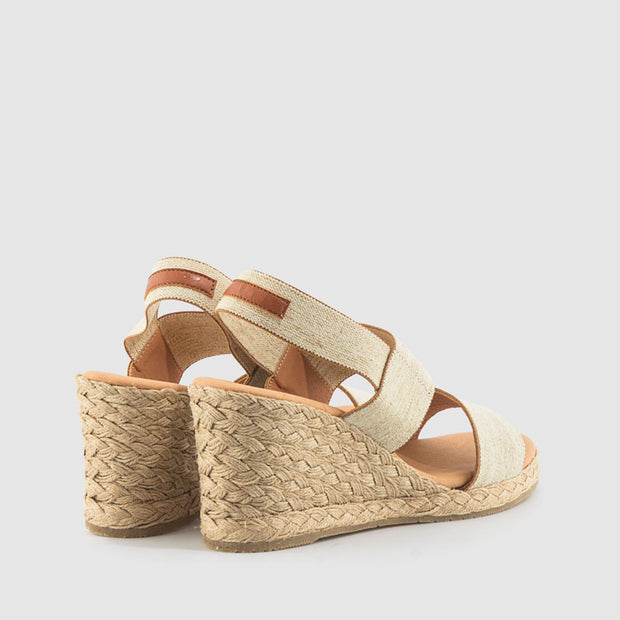 SANDALIA CUÑA ELASTICO BEIGE