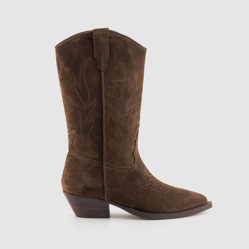 Bota cowboy 3/4 bordados ante marrón
