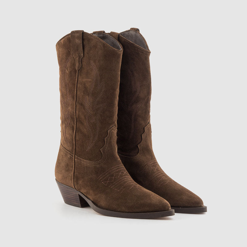 Bota cowboy 3/4 bordados ante marrón