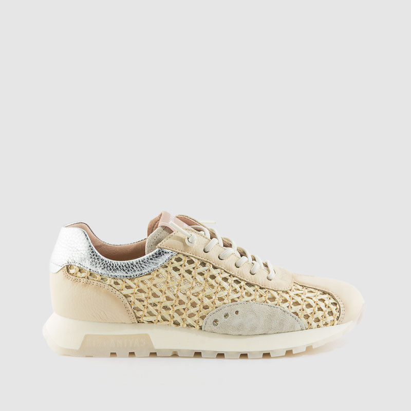 Deportivo rejilla rafia piel combi blanco roto