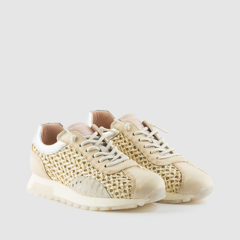 Deportivo rejilla rafia piel combi blanco roto